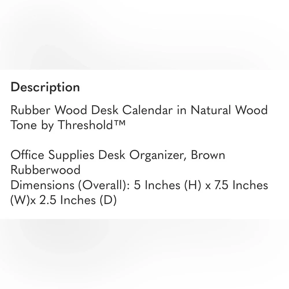 THRESHOLD NWT rubberwood desktop calendar